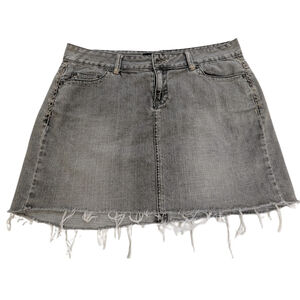 Calvin Klein Denim Skirt L Gray Distressed Grunge Lace Up Y2K Mini